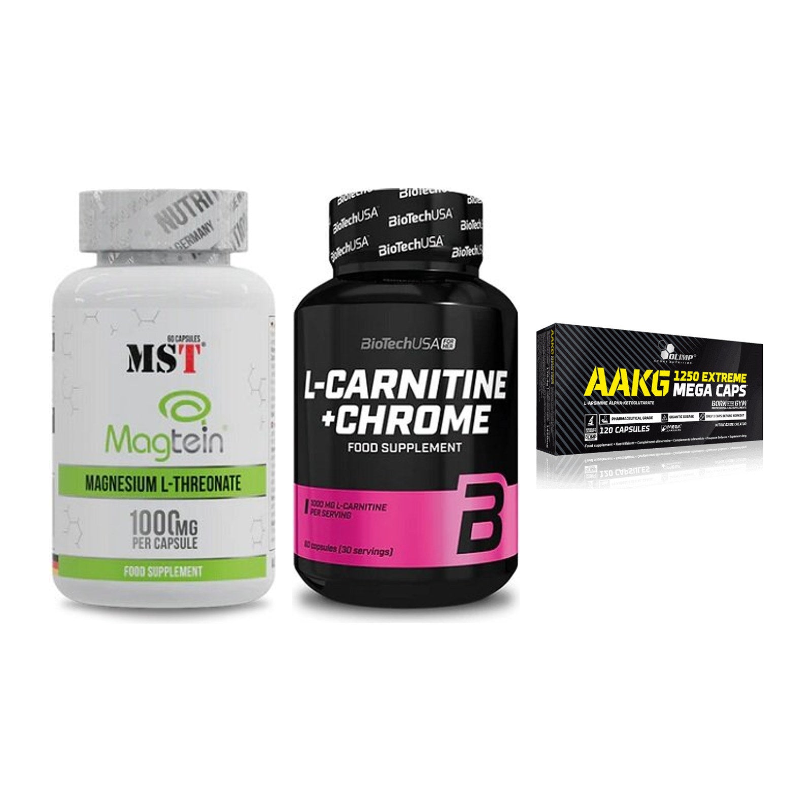 Ausdauer-Set: MST Magnesium + BioTech L-Carnit + Olimp AAKG – alle enthaltenen Artikel