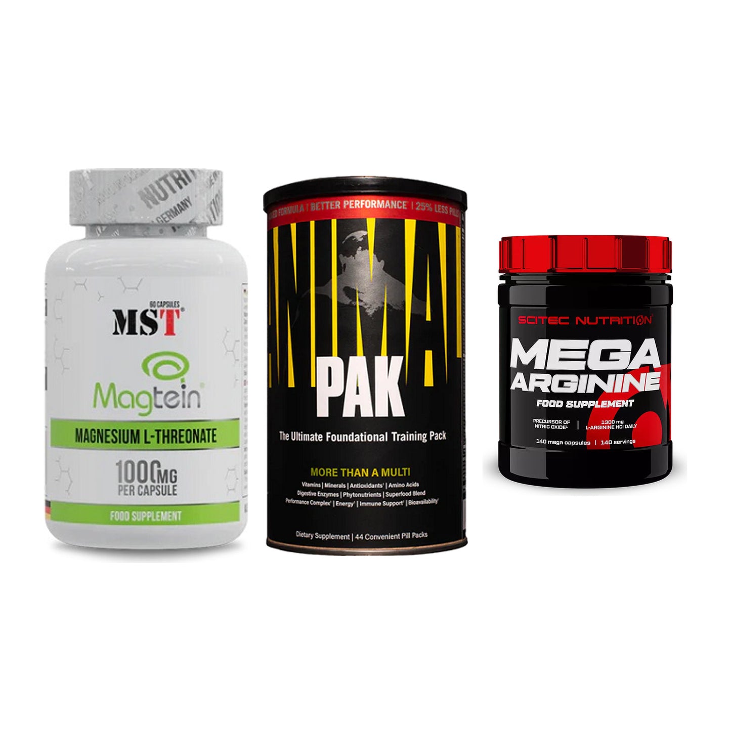 Ausdauer-Set: MST Magnesium + Universal Animal + Scitec Mega – alle enthaltenen Artikel