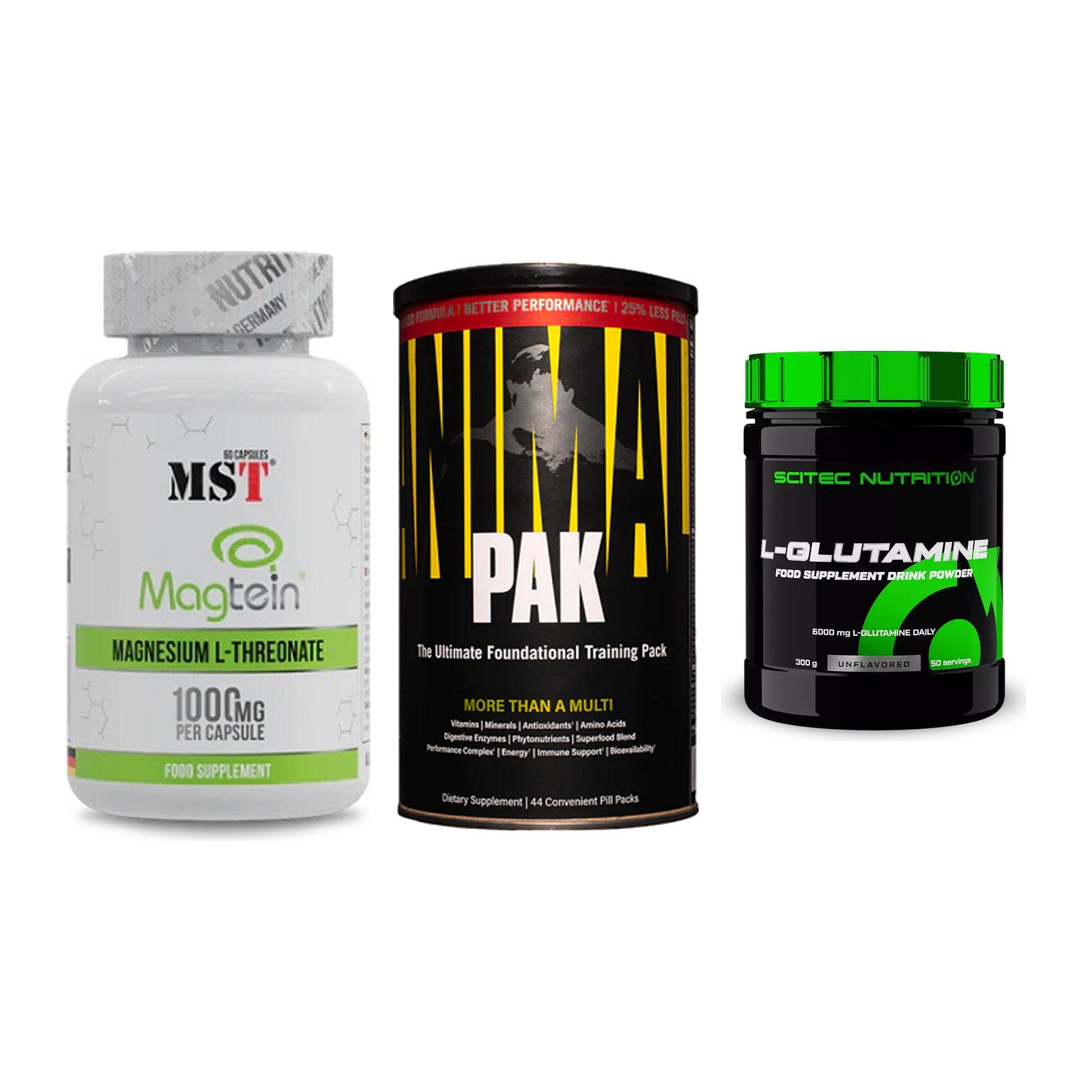 Ausdauer-Set: MST Magnesium + Universal Animal + Scitec L-Glutami – alle enthaltenen Artikel