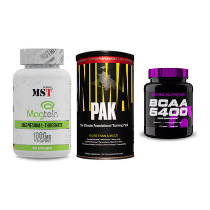 Ausdauer-Set: MST Magnesium + Universal Animal + Scitec BCAA 6400 – alle enthaltenen Artikel