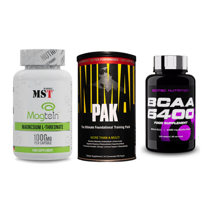 Ausdauer-Set: MST Magnesium + Universal Animal + Scitec BCAA 6400 – alle enthaltenen Artikel