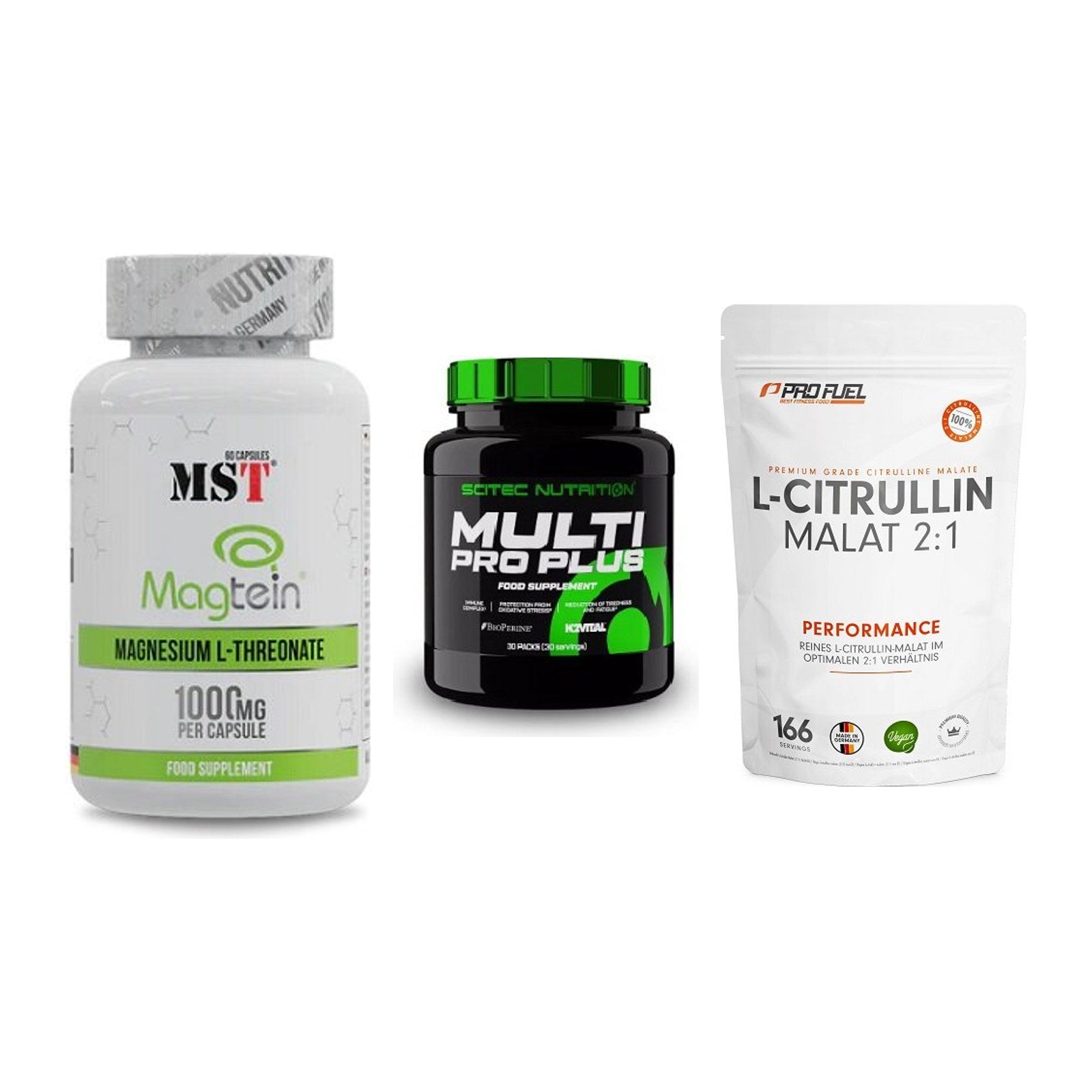 Ausdauer-Set: MST Magnesium + Scitec Multi Pro + ProFuel L-Citrul – alle enthaltenen Artikel