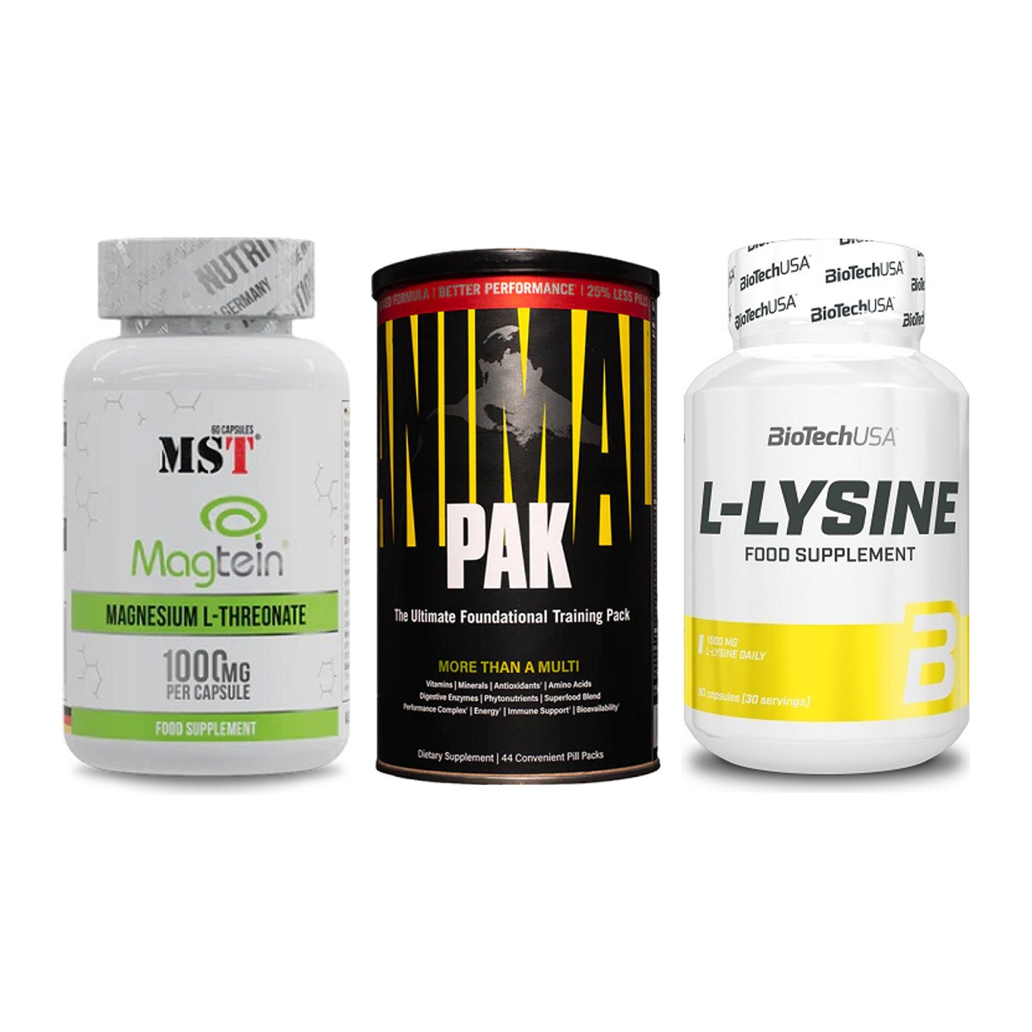 Ausdauer-Set: MST Magnesium + Universal Animal + BioTech L-Lysine – alle enthaltenen Artikel