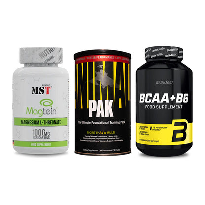 Ausdauer-Set: MST Magnesium + Universal Animal + BioTech BCAA+B6 – alle enthaltenen Artikel