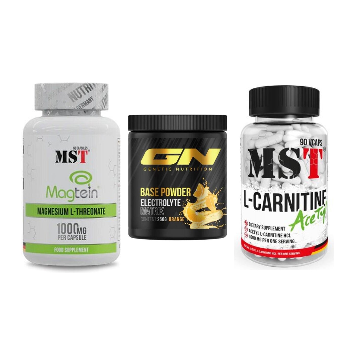 Ausdauer-Set: MST Magnesium + GN Base Powder + MST L-Carnitine – alle enthaltenen Artikel