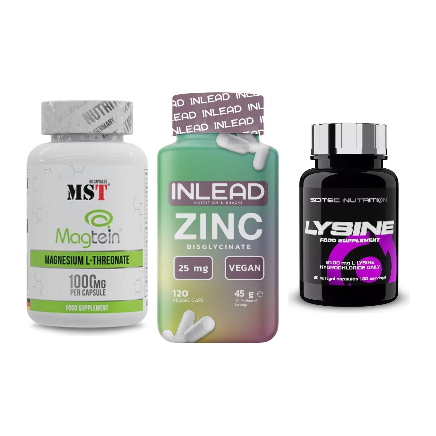 Ausdauer-Set: MST Magnesium + INLEAD Zink + Scitec Lysine – alle enthaltenen Artikel