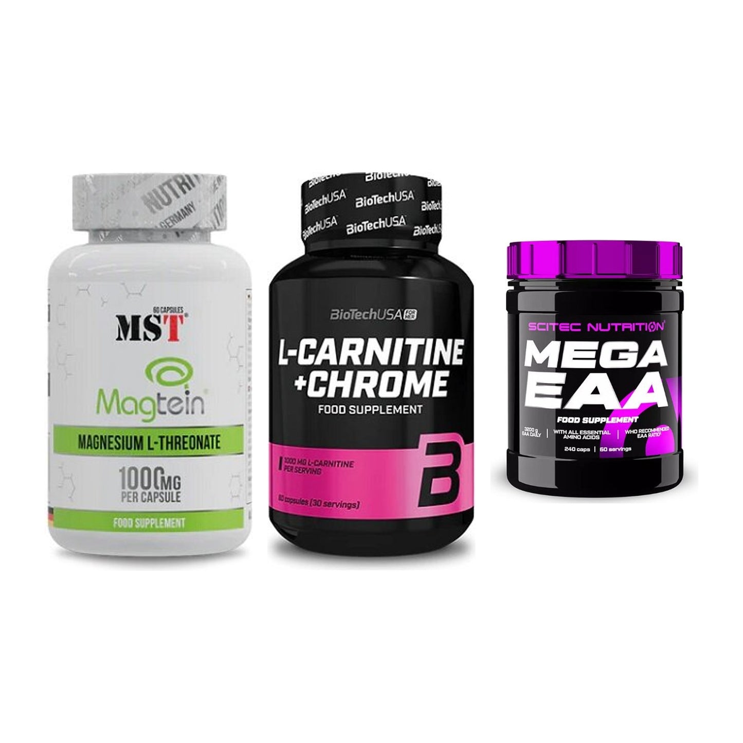 Ausdauer-Set: MST Magnesium + BioTech L-Carnit + Scitec Mega EAA – alle enthaltenen Artikel