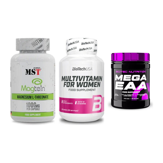 Ausdauer-Set: MST Magnesium + BioTech Multivit + Scitec Mega EAA – alle enthaltenen Artikel