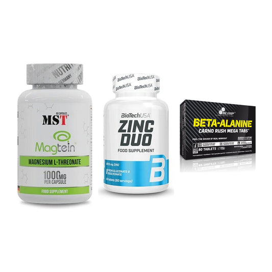 Ausdauer-Set: MST Magnesium + BioTech Zinc Duo + Olimp Beta-Alani – alle enthaltenen Artikel