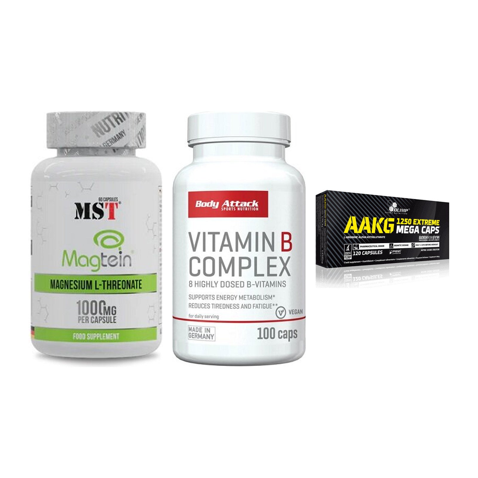 Ausdauer-Set: MST Magnesium + Body Attack + Olimp AAKG – alle enthaltenen Artikel