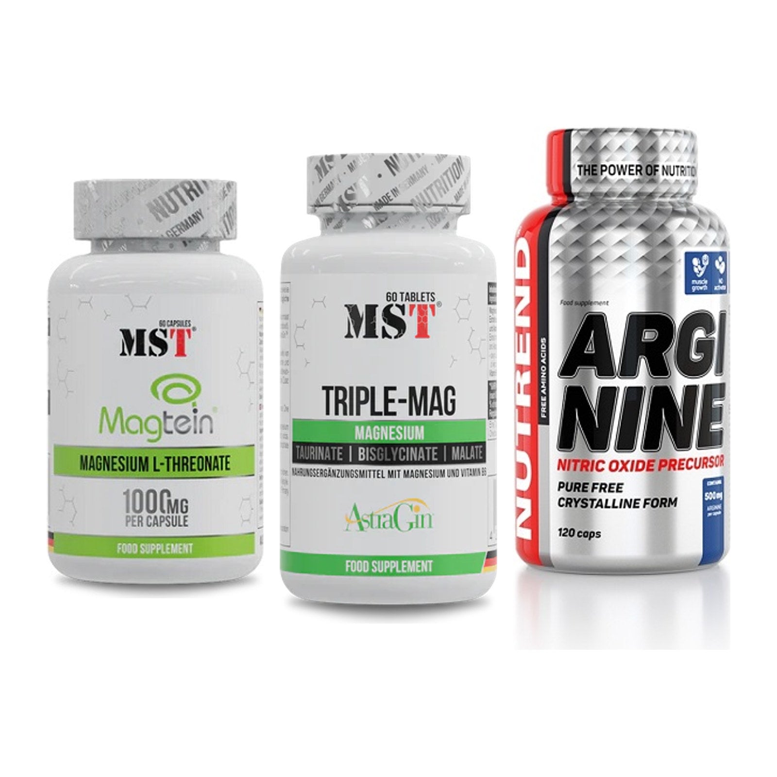 Ausdauer-Set: MST Magnesium + MST Tripple Mag + Nutrend Arginine – alle enthaltenen Artikel