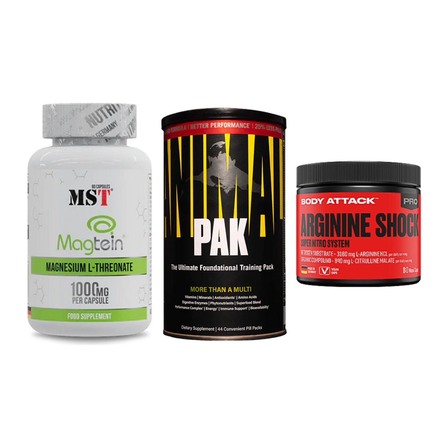 Ausdauer-Set: MST Magnesium + Universal Animal + Body Attack – alle enthaltenen Artikel
