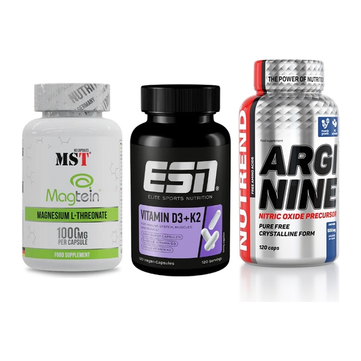 Ausdauer-Set: MST Magnesium + ESN Vitamin D3 + Nutrend Arginine – alle enthaltenen Artikel