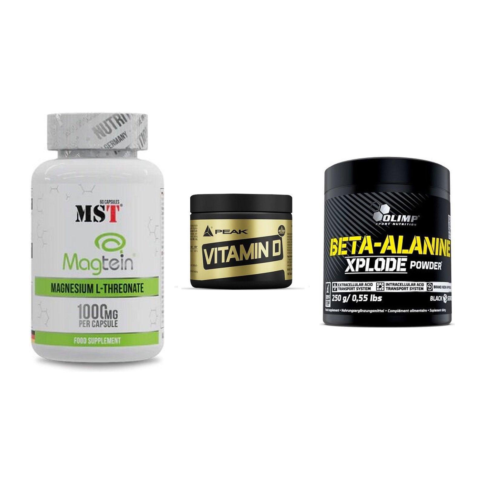 Ausdauer-Set: MST Magnesium + Peak Vitamin D + Olimp Beta-Alani – alle enthaltenen Artikel