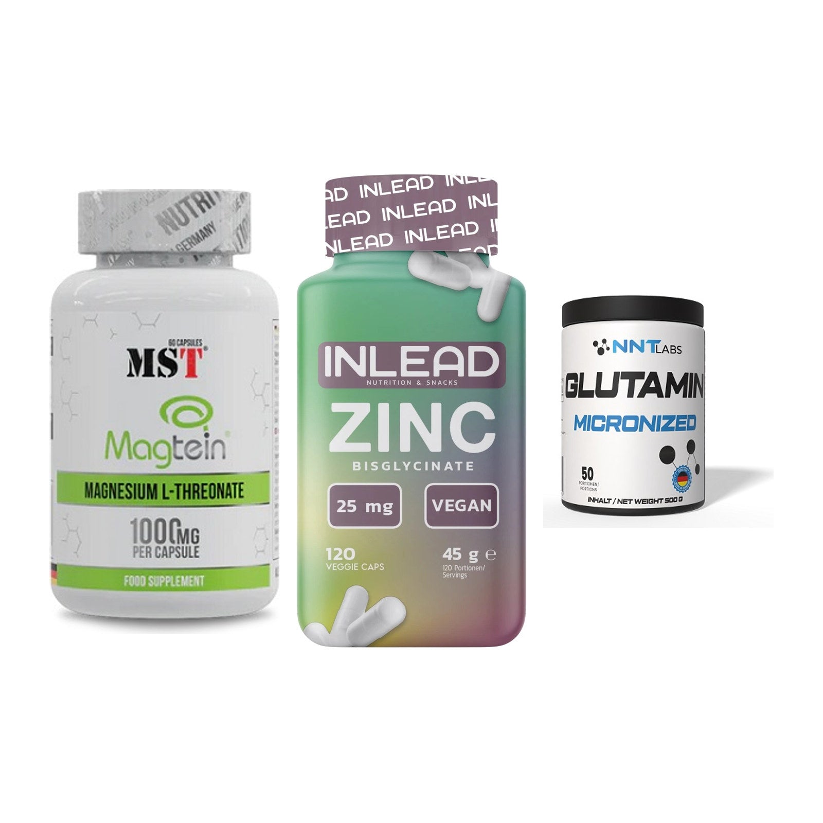 Ausdauer-Set: MST Magnesium + INLEAD Zink + NNT Glutamin – alle enthaltenen Artikel