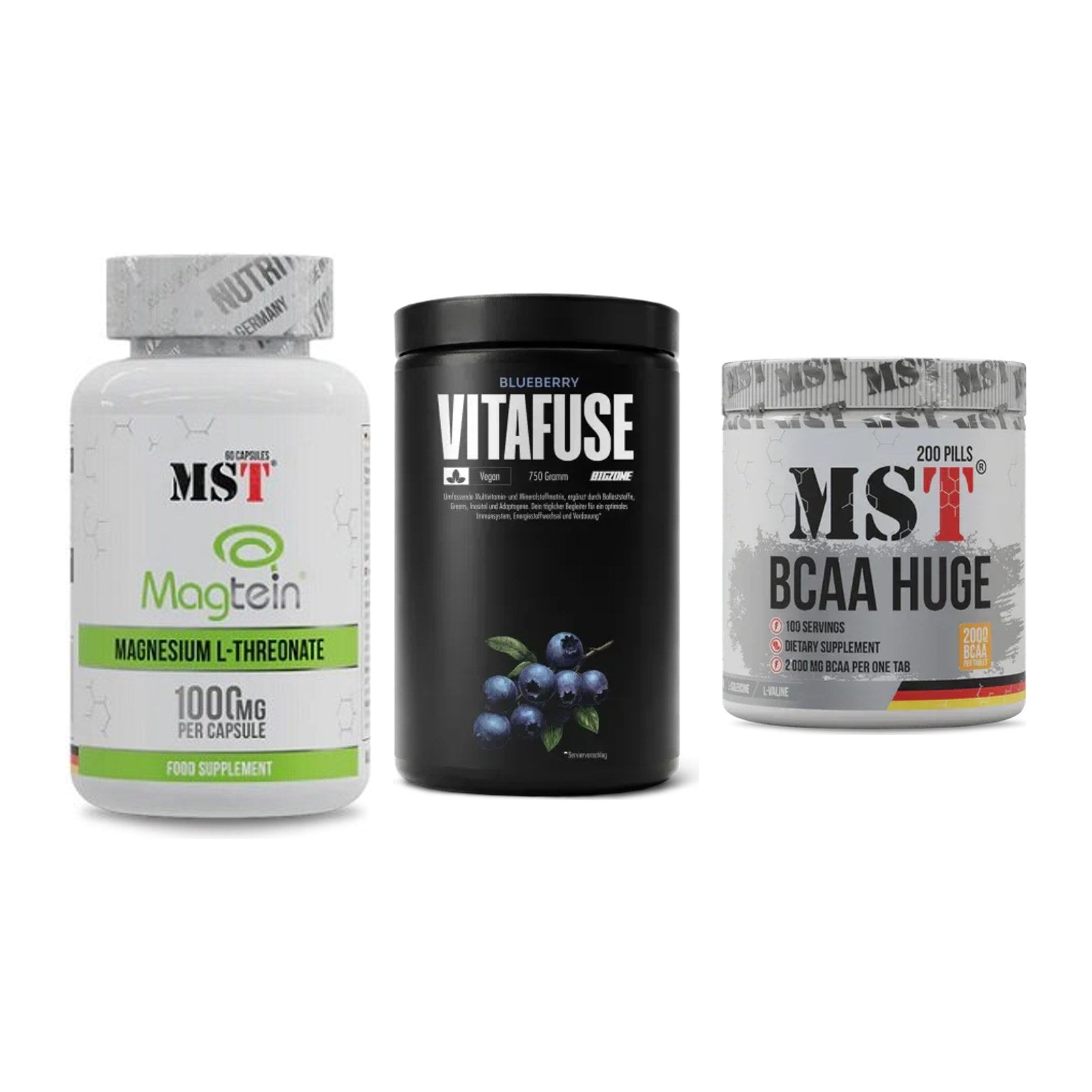 Ausdauer-Set: MST Magnesium + Big Zone Vitafus + MST BCAA Huge – alle enthaltenen Artikel