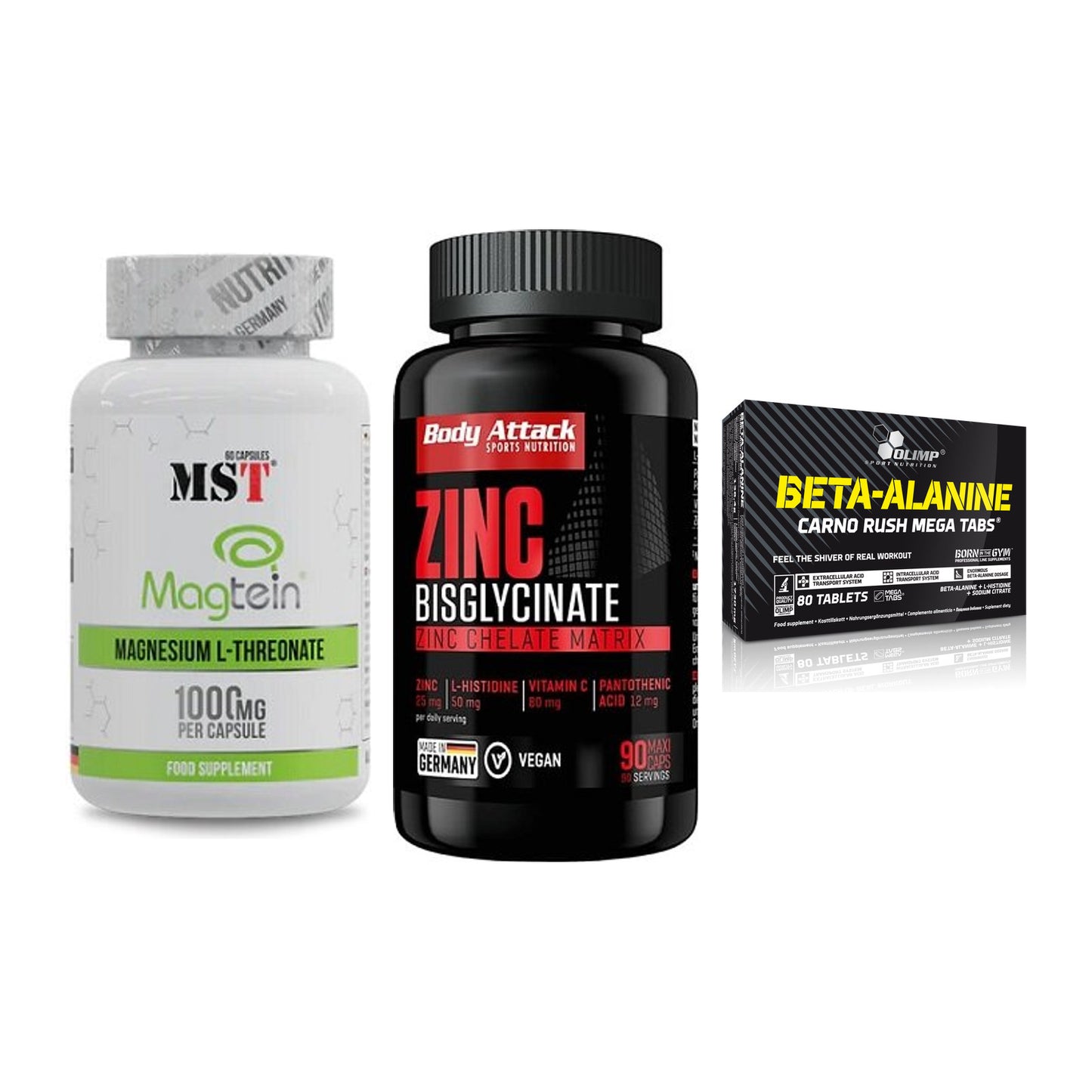 Ausdauer-Set: MST Magnesium + Body Attack Zink + Olimp Beta-Alani – alle enthaltenen Artikel
