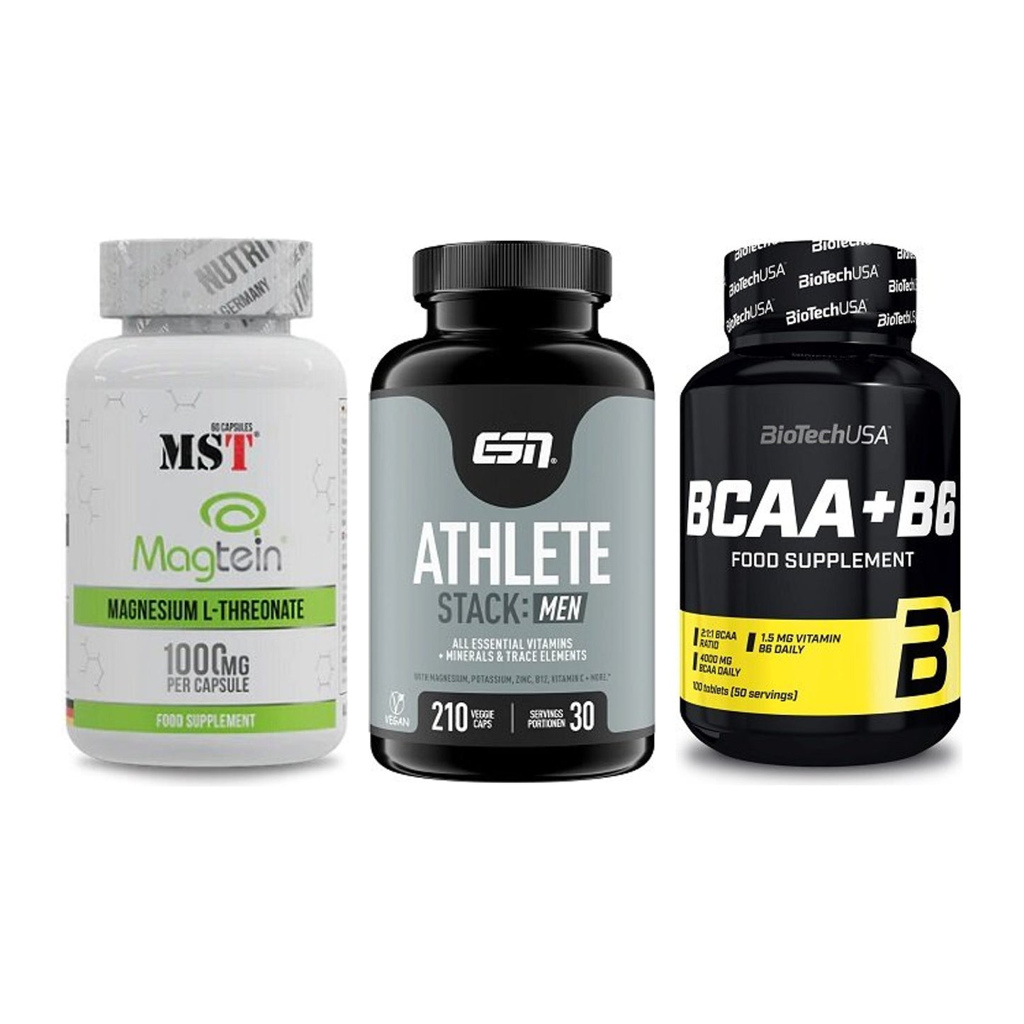 Ausdauer-Set: MST Magnesium + ESN Athlete + BioTech BCAA+B6 – alle enthaltenen Artikel