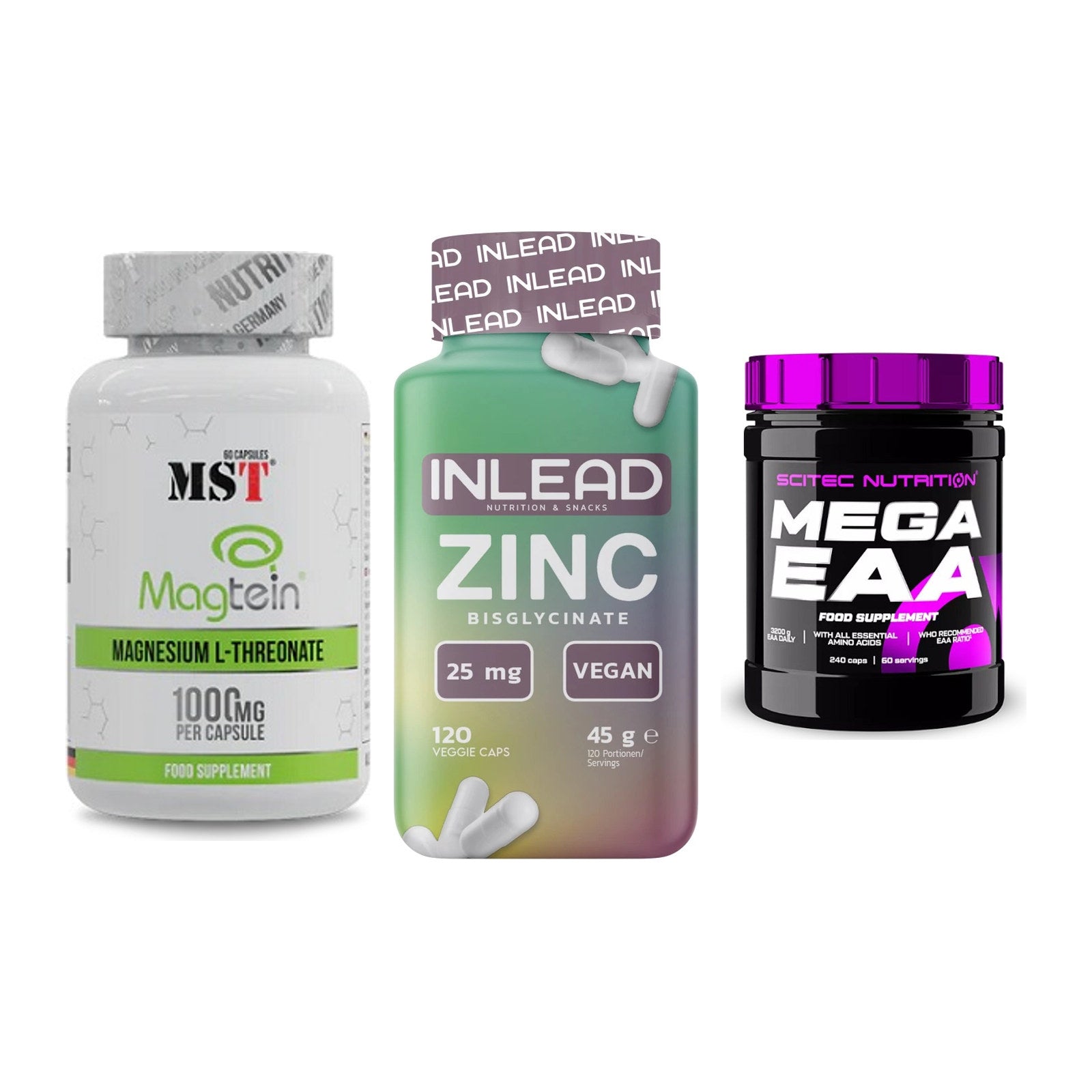 Ausdauer-Set: MST Magnesium + INLEAD Zink + Scitec Mega EAA – alle enthaltenen Artikel