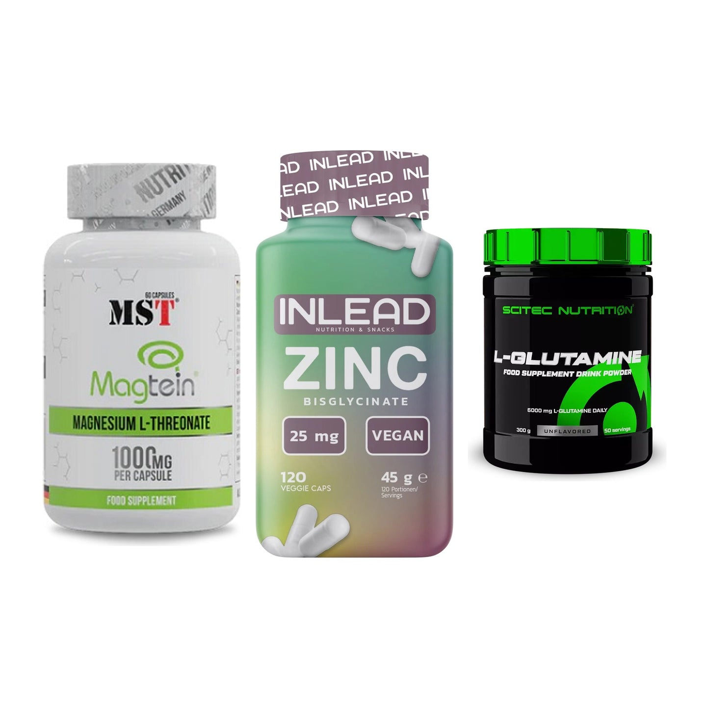 Ausdauer-Set: MST Magnesium + INLEAD Zink + Scitec L-Glutami – alle enthaltenen Artikel