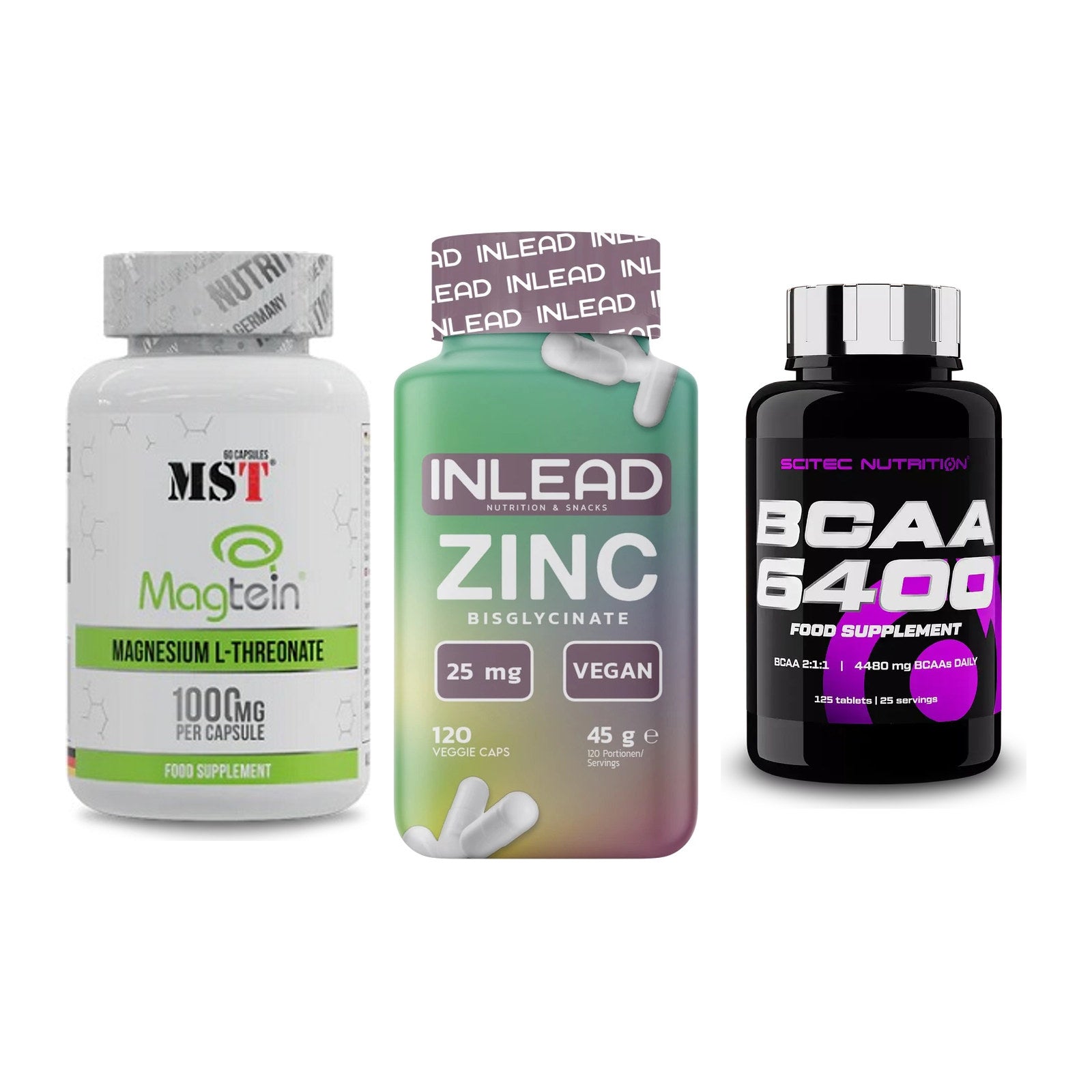 Ausdauer-Set: MST Magnesium + INLEAD Zink + Scitec BCAA 6400 – alle enthaltenen Artikel