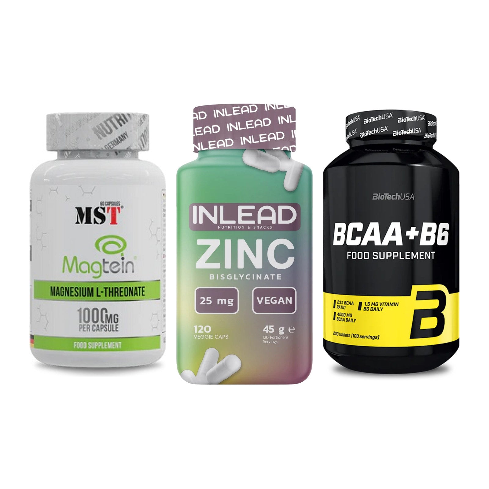 Ausdauer-Set: MST Magnesium + INLEAD Zink + BioTech BCAA+B6 – alle enthaltenen Artikel