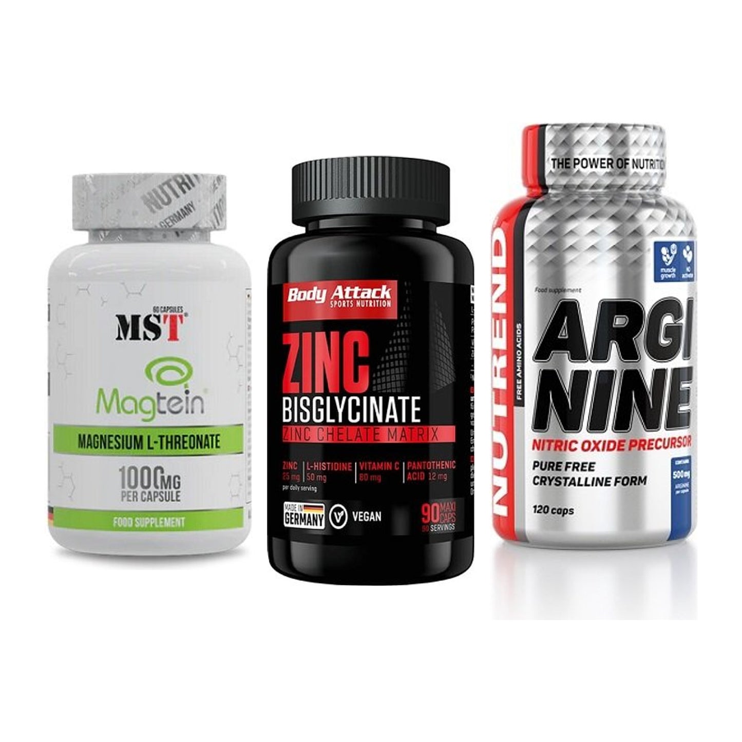 Ausdauer-Set: MST Magnesium + Body Attack Zink + Nutrend Arginine – alle enthaltenen Artikel
