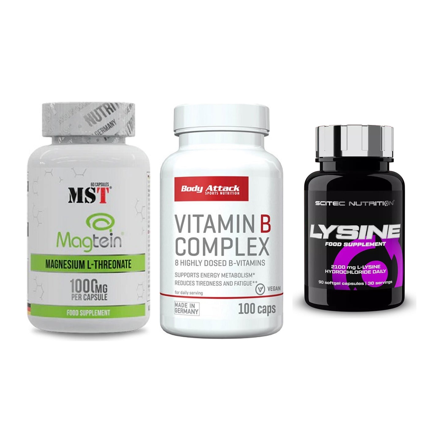 Ausdauer-Set: MST Magnesium + Body Attack + Scitec Lysine – alle enthaltenen Artikel