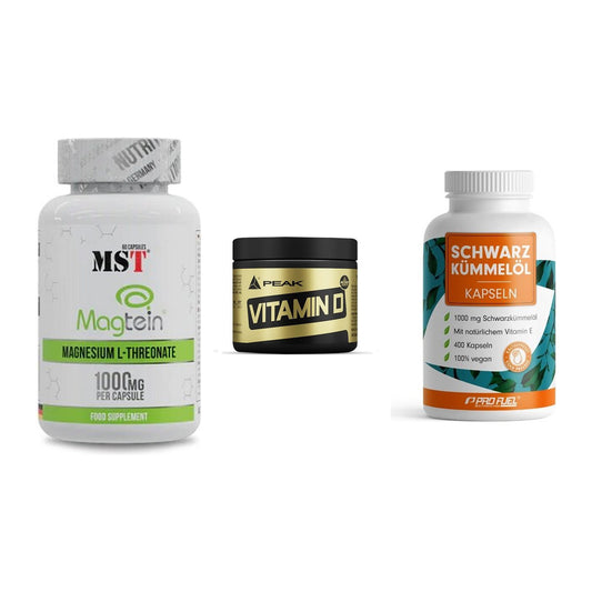 Ausdauer-Set: MST Magnesium + Peak Vitamin D + ProFuel Schwarzk – alle enthaltenen Artikel