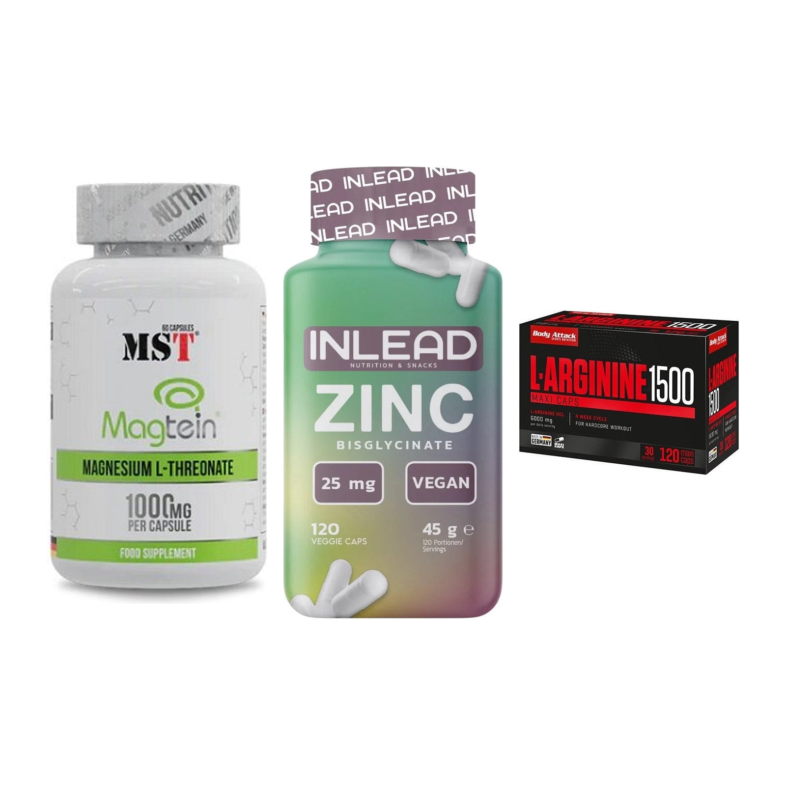 Ausdauer-Set: MST Magnesium + INLEAD Zink + Body Attack – alle enthaltenen Artikel