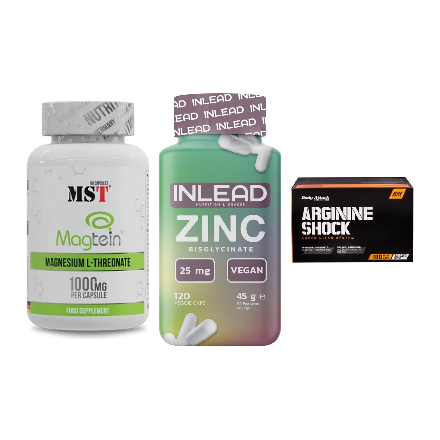 Ausdauer-Set: MST Magnesium + INLEAD Zink + Body Attack – alle enthaltenen Artikel