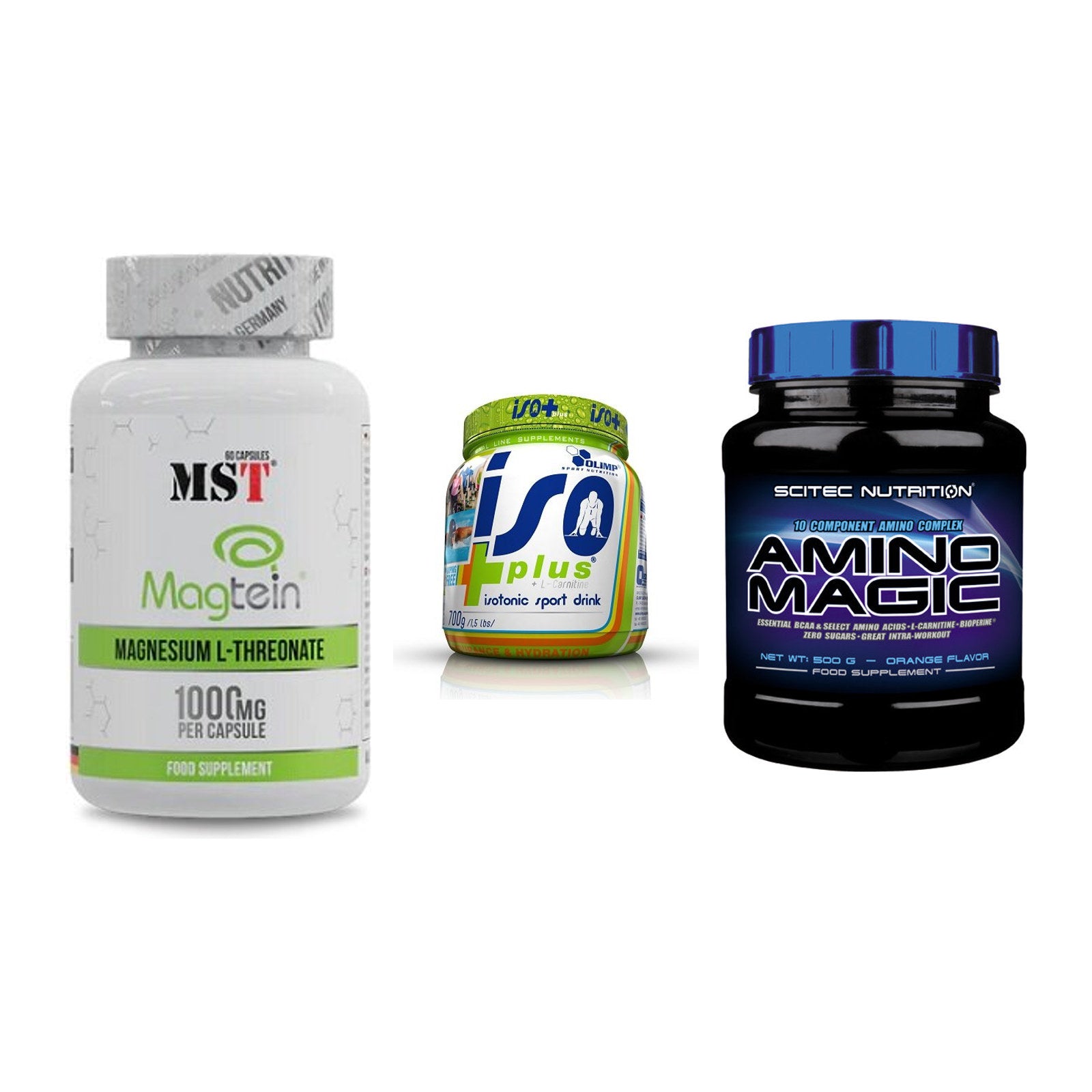 Ausdauer-Set: MST Magnesium + Olimp Iso Plus + Scitec Amino – alle enthaltenen Artikel