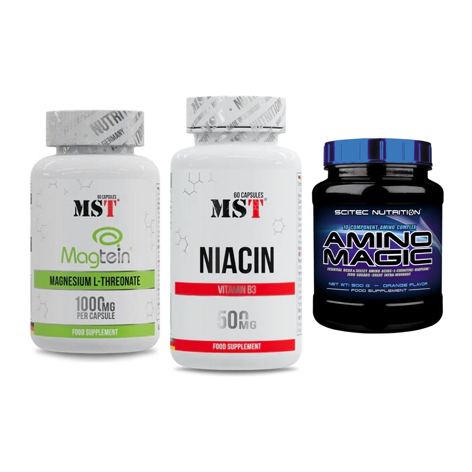 Ausdauer-Set: MST Magnesium + MST Niacin + Scitec Amino – alle enthaltenen Artikel