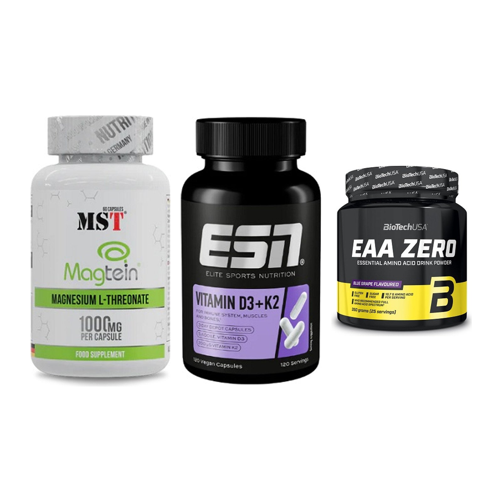 Ausdauer-Set: MST Magnesium + ESN Vitamin D3 + BioTech EAA Zero – alle enthaltenen Artikel