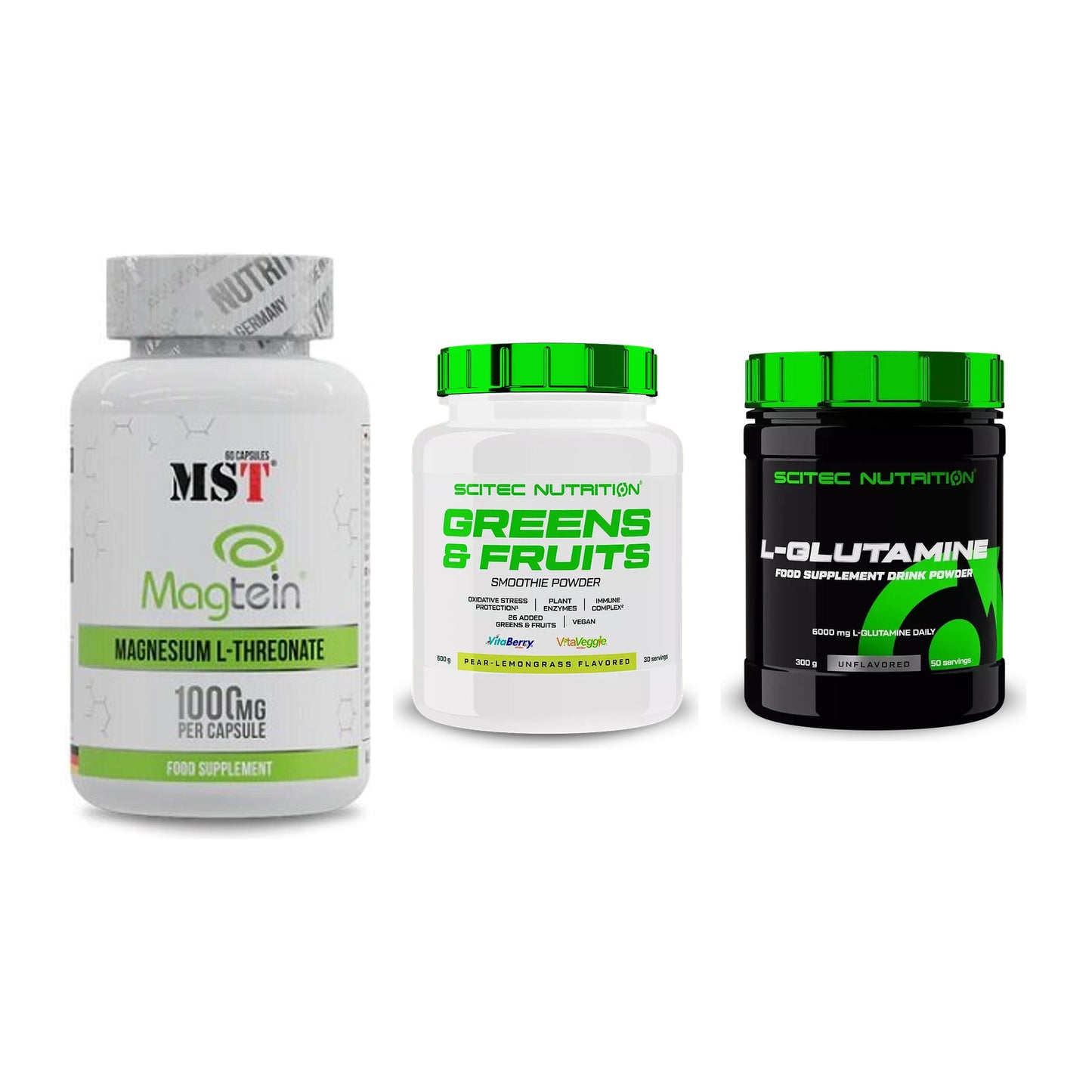 Ausdauer-Set: MST Magnesium + Scitec Greens + Scitec L-Glutami – alle enthaltenen Artikel