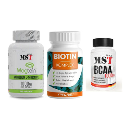 Ausdauer-Set: MST Magnesium + ProFuel BIOTIN + MST BCAA 1000 – alle enthaltenen Artikel