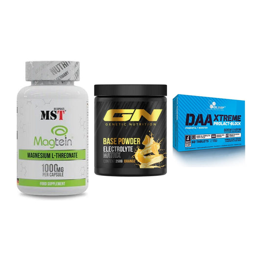 Ausdauer-Set: MST Magnesium + GN Base Powder + Olimp DAA Xtreme – alle enthaltenen Artikel