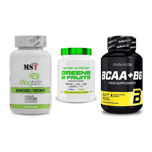 Ausdauer-Set: MST Magnesium + Scitec Greens + BioTech BCAA+B6 – alle enthaltenen Artikel