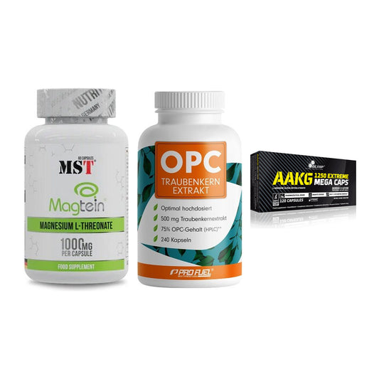 Ausdauer-Set: MST Magnesium + ProFuel OPC + Olimp AAKG – alle enthaltenen Artikel