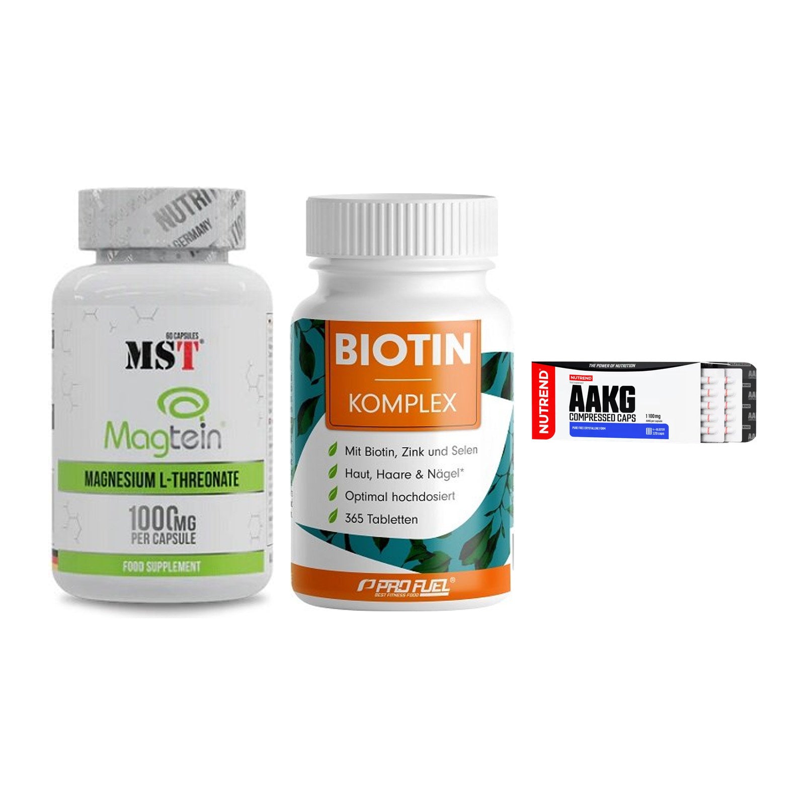 Ausdauer-Set: MST Magnesium + ProFuel BIOTIN + Nutrend AAKG – alle enthaltenen Artikel