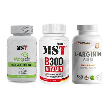 Ausdauer-Set: MST Magnesium + MST B300 B-Compl + ProFuel L-Argini – alle enthaltenen Artikel