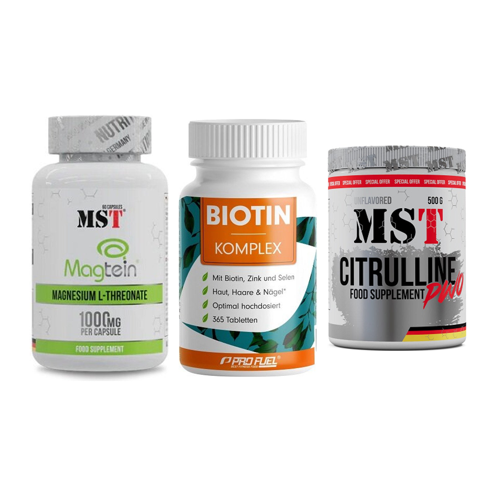 Ausdauer-Set: MST Magnesium + ProFuel BIOTIN + MST Citrulline – alle enthaltenen Artikel