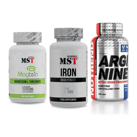 Ausdauer-Set: MST Magnesium + MST Iron Bisglyc + Nutrend Arginine – alle enthaltenen Artikel