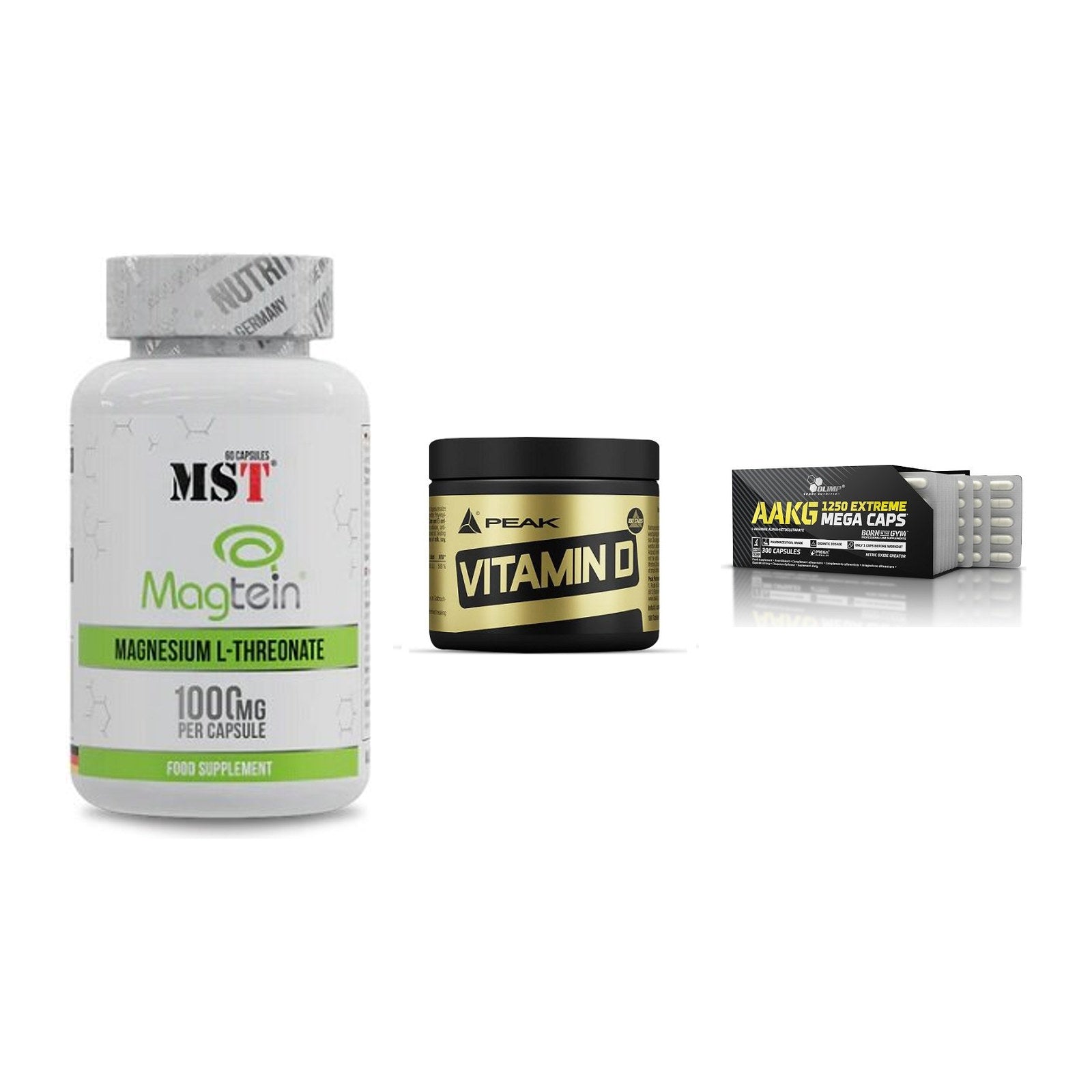 Ausdauer-Set: MST Magnesium + Peak Vitamin D + Olimp AAKG – alle enthaltenen Artikel