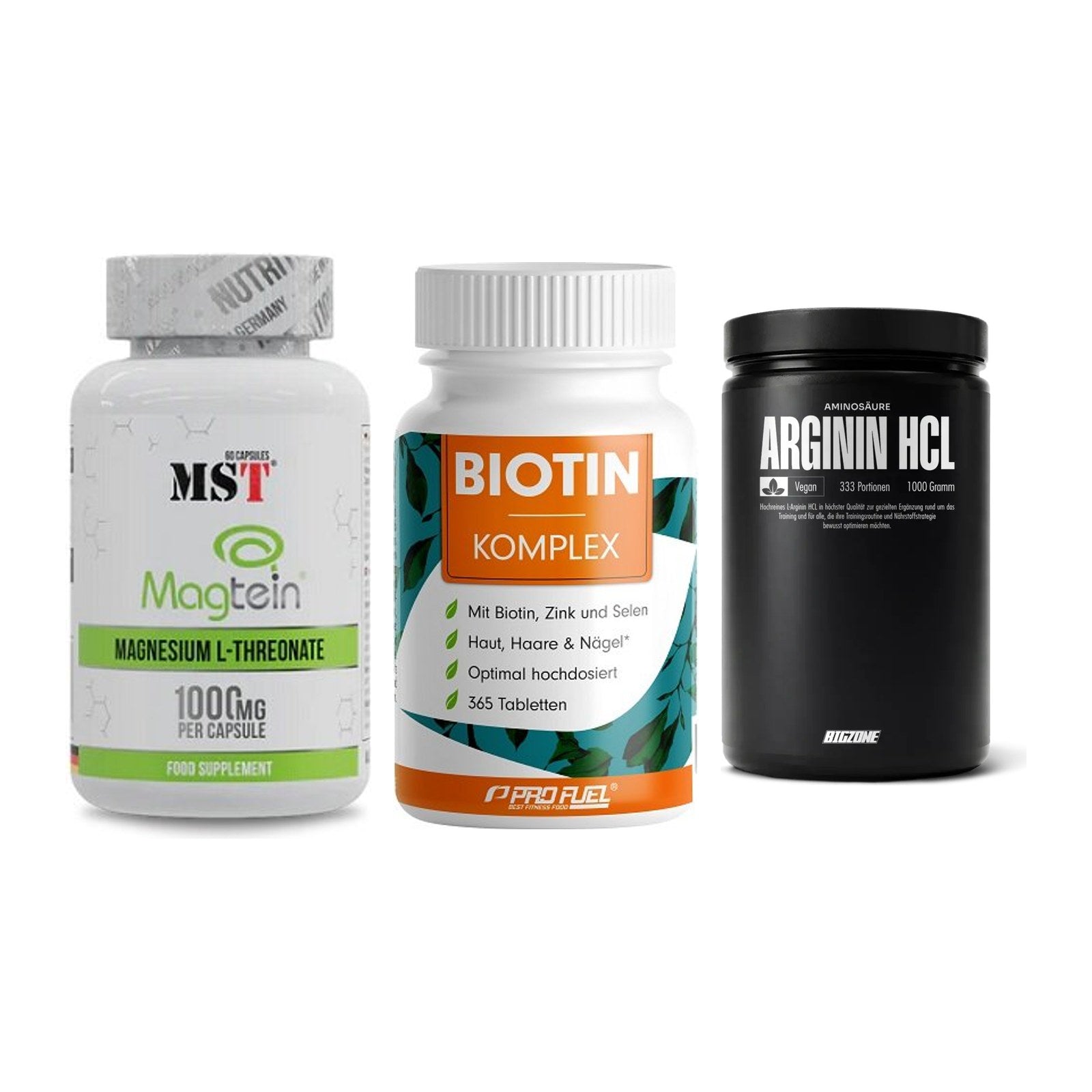 Ausdauer-Set: MST Magnesium + ProFuel BIOTIN + Big Zone L-Argin – alle enthaltenen Artikel