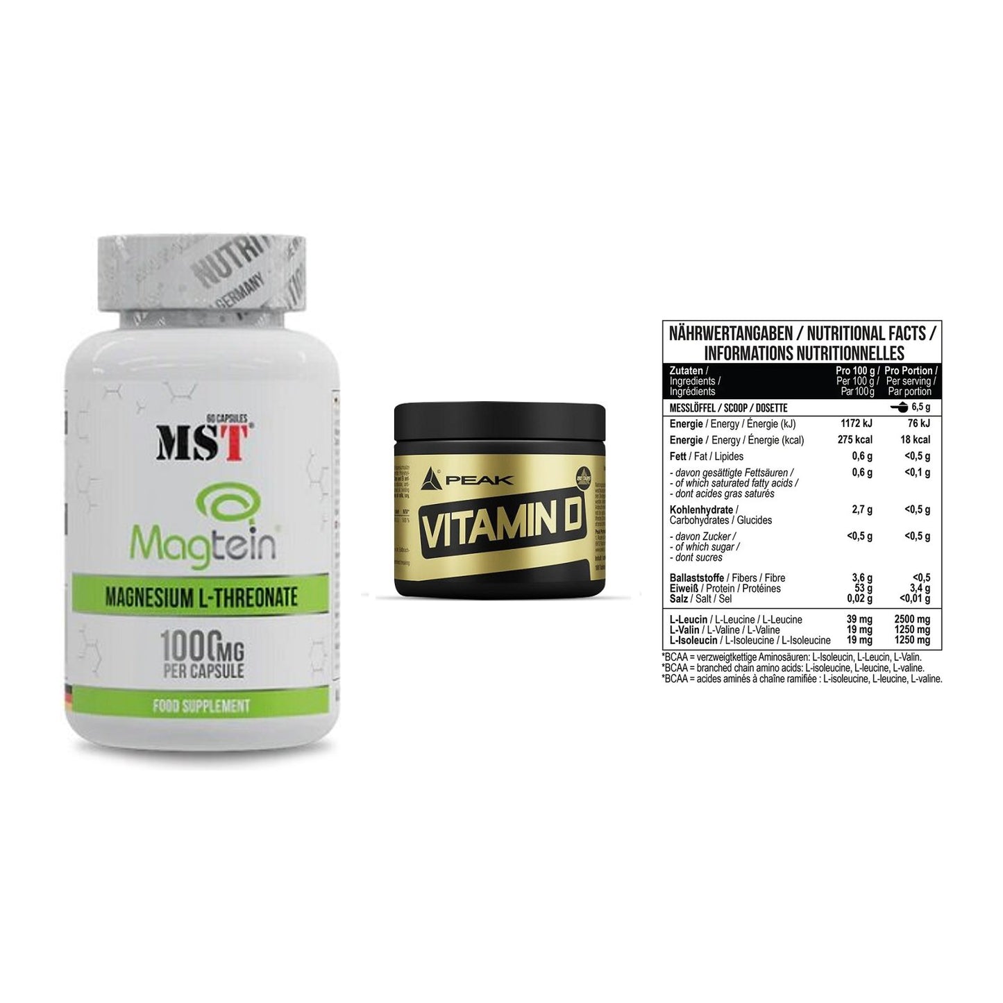 Ausdauer-Set: MST Magnesium + Peak Vitamin D + MST BCAA Zero – alle enthaltenen Artikel