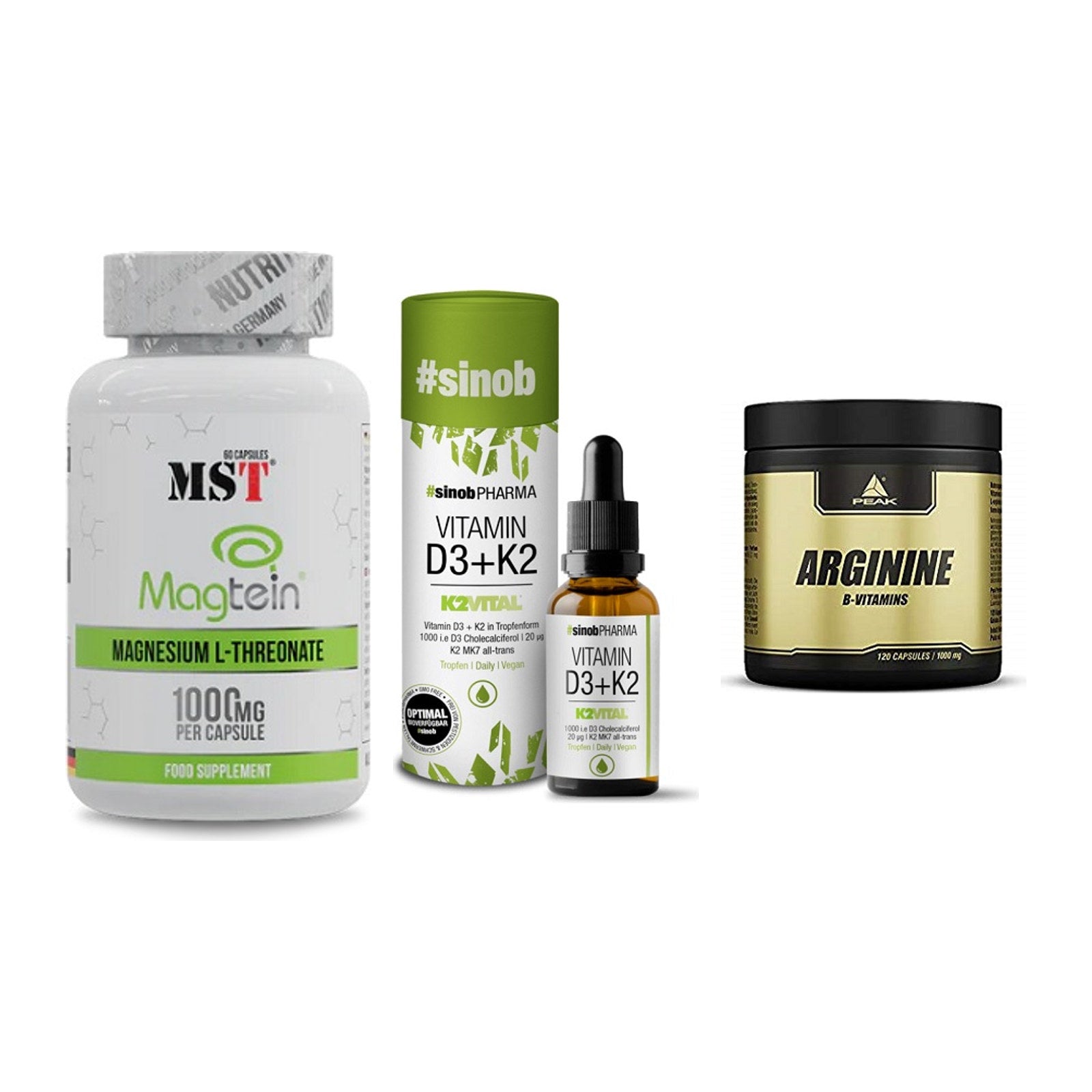 Ausdauer-Set: MST Magnesium + Sinob Vitamin D3 + Peak Arginin – alle enthaltenen Artikel