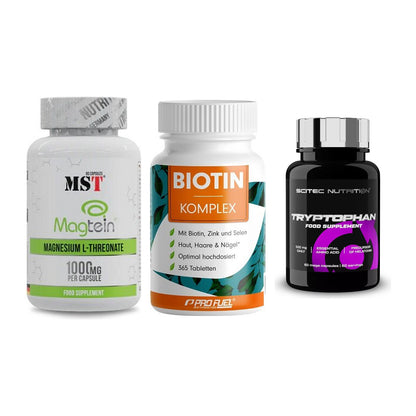Ausdauer-Set: MST Magnesium + ProFuel BIOTIN + Scitec Tryptopha – alle enthaltenen Artikel