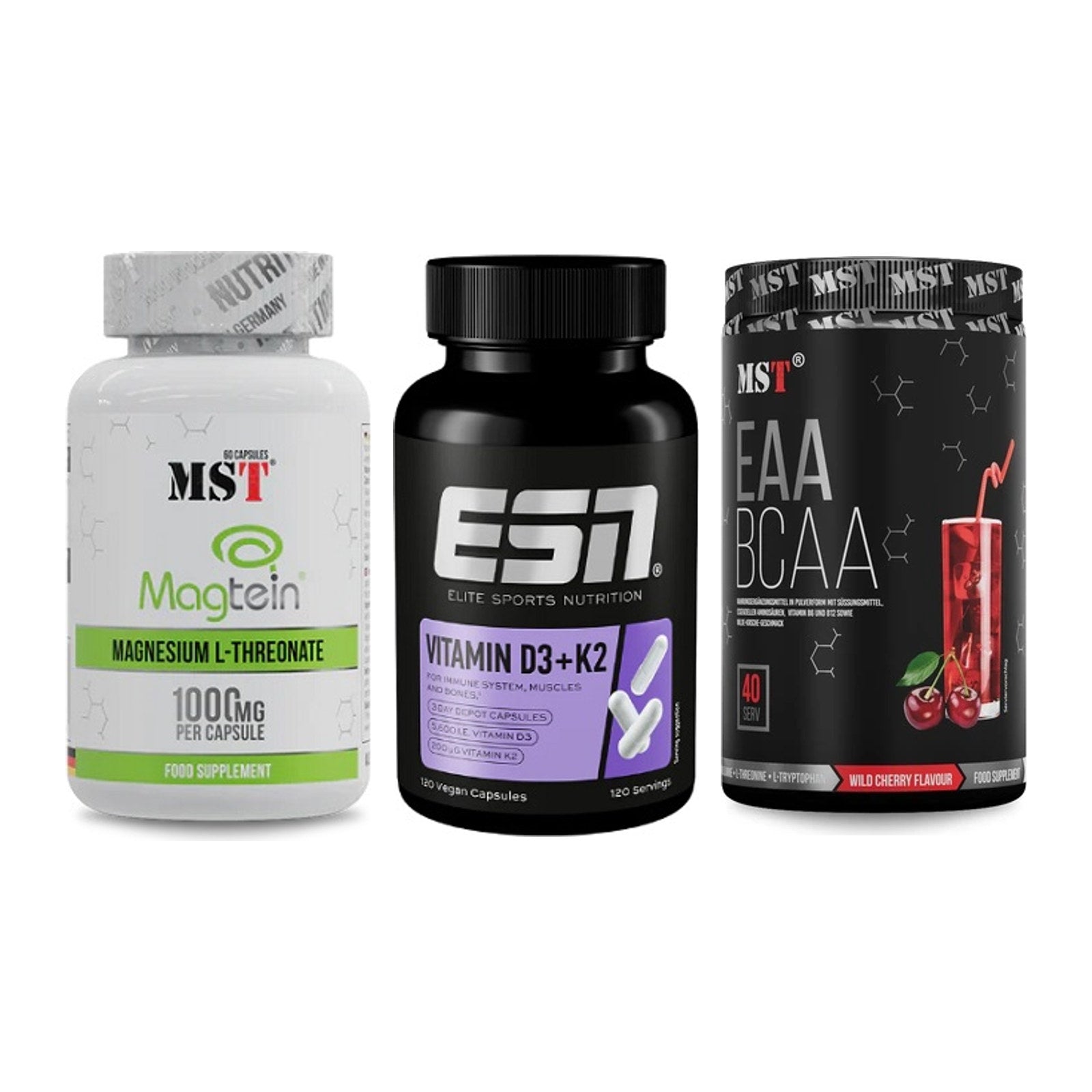Ausdauer-Set: MST Magnesium + ESN Vitamin D3 + MST EAA & BCAA – alle enthaltenen Artikel