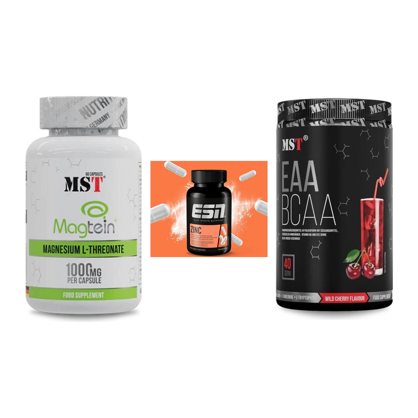 Ausdauer-Set: MST Magnesium + ESN Zinc + MST EAA & BCAA – alle enthaltenen Artikel